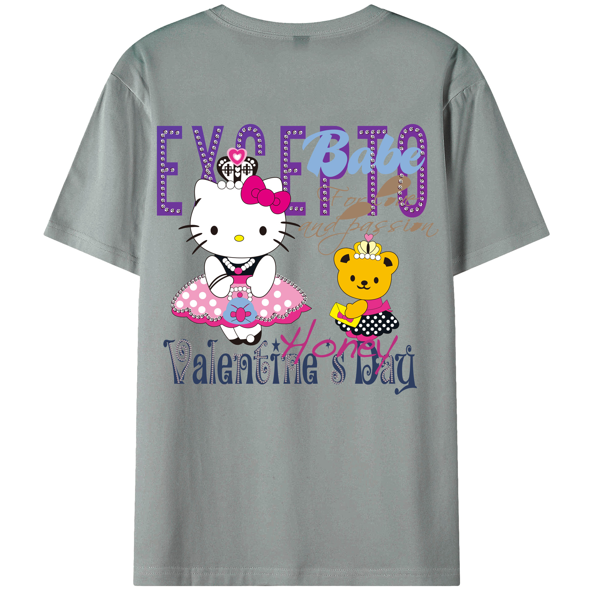 （画像用） Hello Kitty ハローキティ 綿100％ メンズ半袖Tシャツ（バックプリント） 通気性